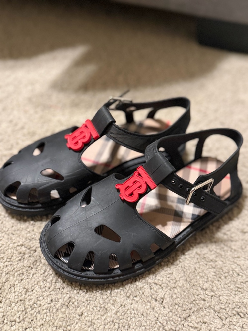 Burberry Black Kids Sandals with Red TB Logo